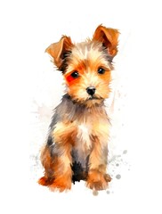Cute Airedale Terrier puppy on white background, cartoon watercolor illustration. Generative AI.