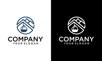 cable car logo with natural scenery background in circle frame © Gita
