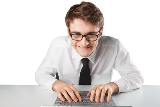 Concept software programmer strange programmer with facial expression