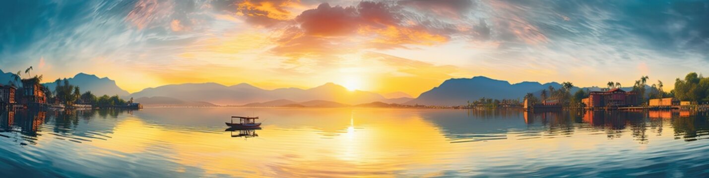 Sunrise over a calm body of water background