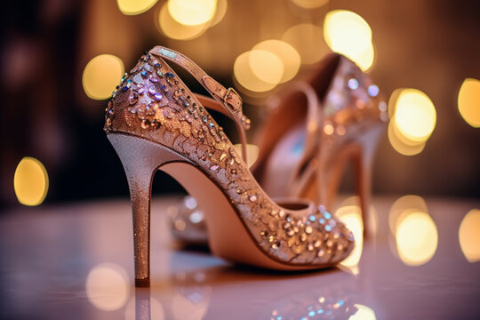 The bride's wedding shoes being photographed. Wedding, preparations for the wedding, bokeh Generative AI
