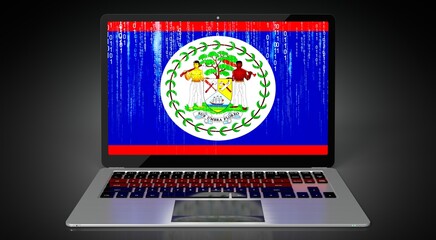 Belize - country flag and binary code on laptop screen - 3D illustration