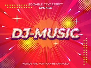 dj music text effect, font editable, typography, 3d text. vector template