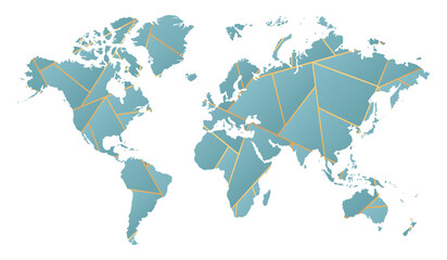 vector illustration of blue and gold colored world map	