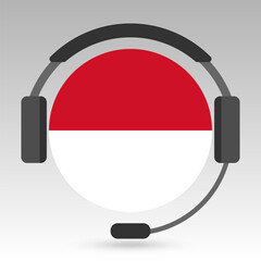 Monaco flag with headphones, support sign. Vector illustration.