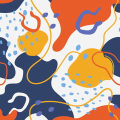 Fototapeta premium Abstract doodle seamless patterns. Hand drawn various dots, spot and lines shapes doodle vector Contemporary modern trendy illustration for cover, fabric, wallpaper or wrapping paper