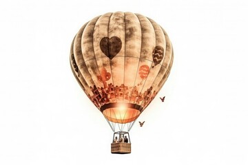 Beige hot air balloon with people isolated on white background. Generative AI