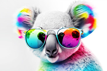 Cartoon colorful koala with sunglasses on isolated background. Created with generative ai - obrazy, fototapety, plakaty