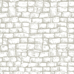hand-drawn texture of brick wall or sett. castle  stone Seamless pattern of paver. Urban style structured ornament in line art style. Pattern design for travel outdoors. 