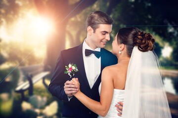 Happy young cute couple  together on wedding day.