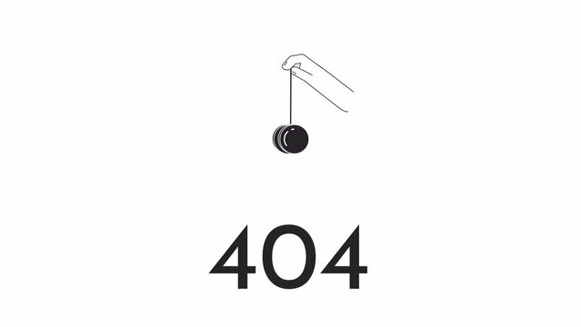 Animated bw hand with yoyo 404 error. Playing toy animation. Yo yo hand. Empty state 4K video concept footage with alpha channel transparency. Monochromatic error flash message for web UI design