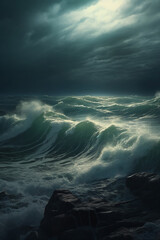 stormy ocean, created with generative ai technology.