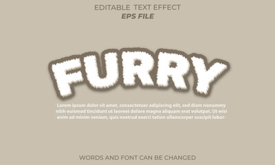 furry text effect, font editable, typography, 3d text. vector template