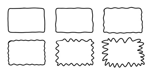 Fototapeta Rectangle doodle frame set. Doodle hand drawn wavy curve deformed textured frames. Border sketch. Vector illustration on a white background. obraz
