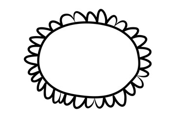 Doodle oval frame. Doodle wavy curve scrawl flower textured frames. Border mirror sketch. Vector illustration on a white background.