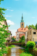 Fototapeta na wymiar View of the city of Samobor and Gradna river, Croatia