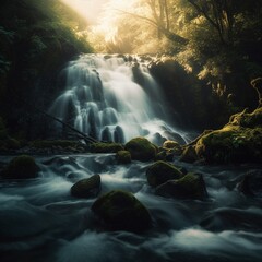 Nature's Symphony: A Majestic Waterfall's Graceful Cascade