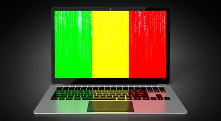 Mali - country flag and binary code on laptop screen - 3D illustration
