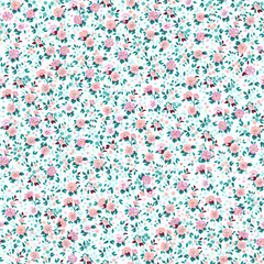 Floral pattern. Beautiful pink and purple flowers on a white background. Seamless vector texture. Spring bouquet.
