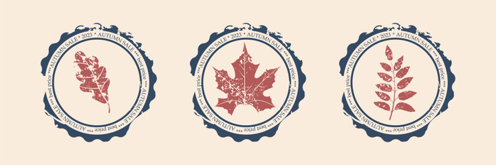 Grunge Seal with Autumn Leaves
