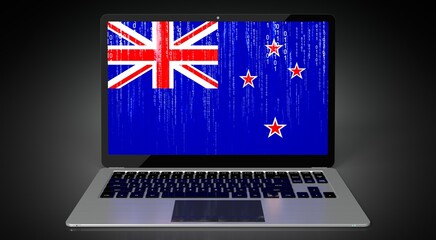 New Zealand - country flag and binary code on laptop screen - 3D illustration