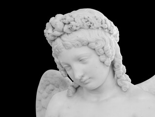 Ancient statue. Cupid with doves sculpture of Luigi Bienaime in the State Hermitage Museum. Masterpiece isolated photo with clipping path