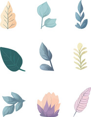 Obraz premium Leaf Design Set, Vector Watercolor Clipart