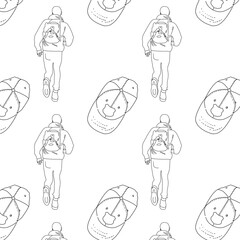 Camping seamless pattern, doodle camper adventure - great for textiles, banners, wallpapers.Doodle pattern isolated on white backgound.