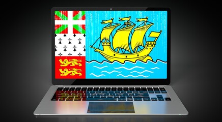 Saint Pierre and Miquelon - country flag and binary code on laptop screen - 3D illustration