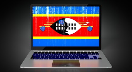Swaziland - country flag and binary code on laptop screen - 3D illustration