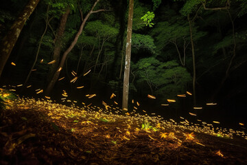 japan ehime gold firefly at night in forest