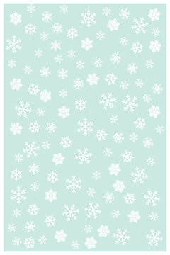 Seamless pattern with snowflakes on a sky blue background. The background is soft blue with an irregular pattern of snowflakes. Suitable for use as a background for greeting designs, banners, etc