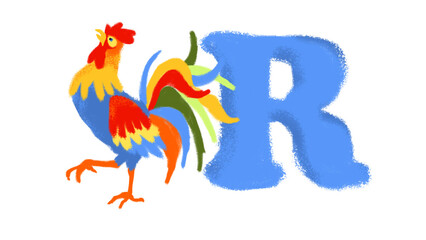 Rooster and letter R