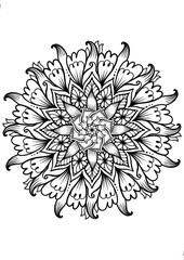 Ornamental circle round mandala adult coloring book page. Zentangle style coloring page. Arabic, Indian ornament.
