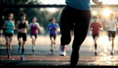 Fototapeta premium people running in the city ai generated