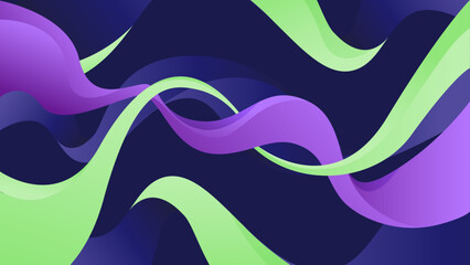 Abstract Gradient Wavy Background in dark blue, purple and neon green colors. Digital, RGB, 3840 x 2160 px, No Text Placeholders.
