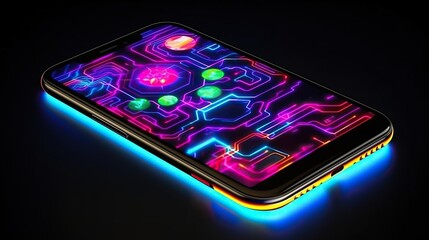 Smartphone mobile screen, neon technology mobile display colorful. Vibrant smartphone wallpaper.