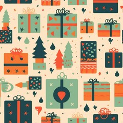 Seamless pattern with gift boxes and flowers. illustration art, created by generative AI