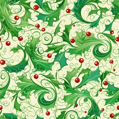 Seamless Christmas pattern with holly berry. illustration art, created by generative AI