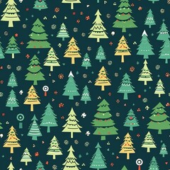 Fototapeta premium Seamless pattern with Christmas trees. illustration art in retro style, created by generative AI