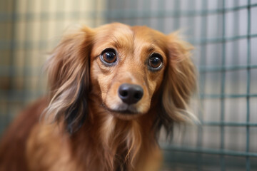 Long Haired Dachshund in animal shelter hoping to be adopted