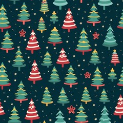Seamless pattern with Christmas trees. illustration art in retro style, created by generative AI
