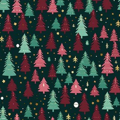 Seamless pattern with Christmas trees. illustration art in retro style, created by generative AI