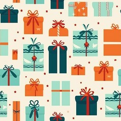 Seamless pattern with gift boxes and flowers. illustration art, created by generative AI