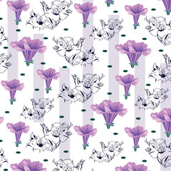 Bindweed and wild flowers pattern with decorative elements design