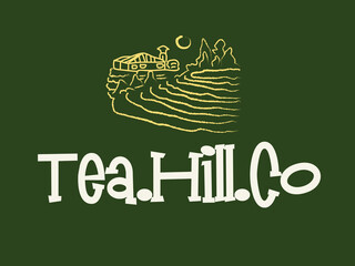 tea plantation landscape sketch vintage vector logo