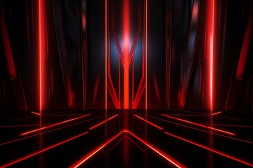 Dark industrial metal background with red light coming through thin lines Generative AI