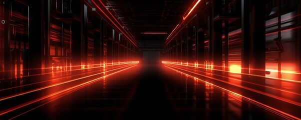 Dark industrial metal background with red light coming through thin lines Generative AI