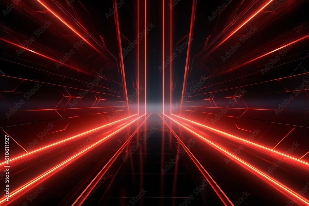Canvas Prints dark industrial metal background with red light coming through thin lines generative ai