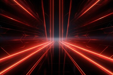 Dark industrial metal background with red light coming through thin lines Generative AI